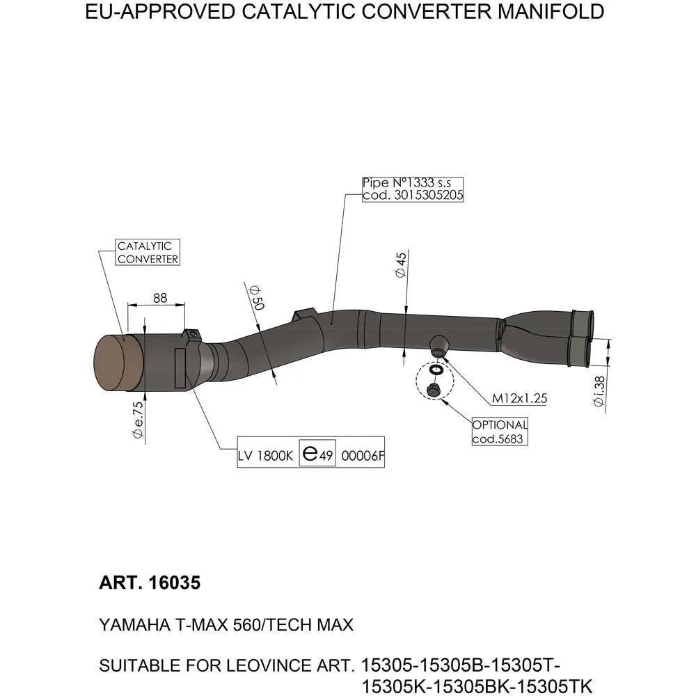 LEOVINCE Katalysatorgrenrör Yamaha bild 1 PMMEDIA:65ade6778a9028f4