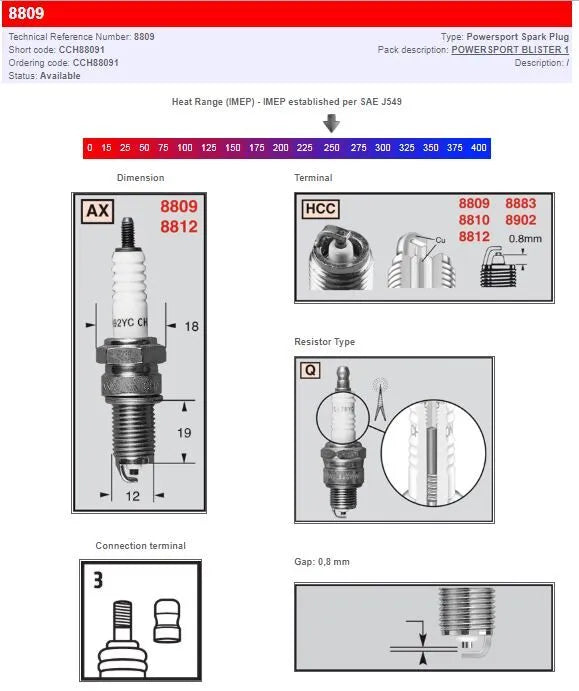 CHAMPION S-Plug Tändstift Modell 8809 bild 1 PMMEDIA:b7feccbd82dde787