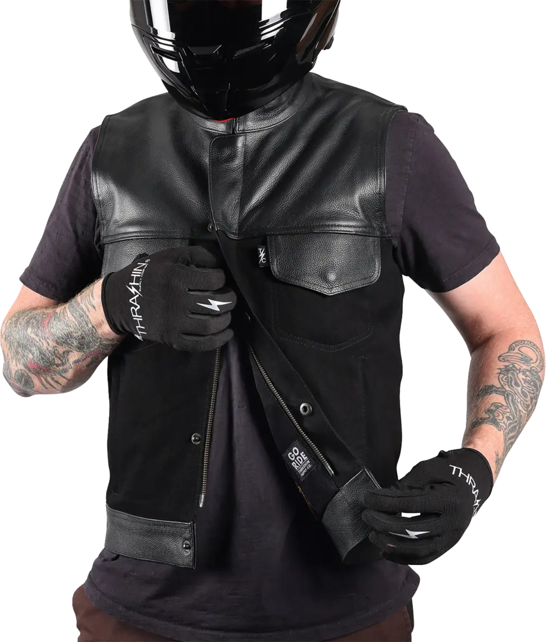 Thrashin Supply Co Kanan Leather/Denim Riding Vest Jacka textil herr bild 2 PMMEDIA:a78a81a9f03b6d3b