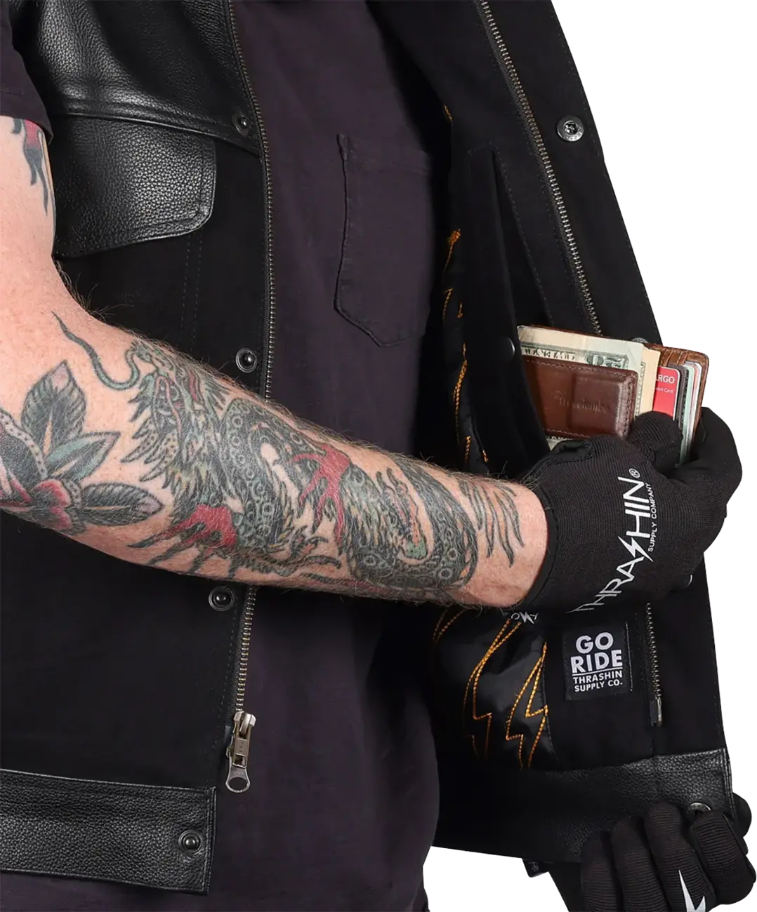 Thrashin Supply Co Kanan Leather/Denim Riding Vest Jacka textil herr bild 4 PMMEDIA:e5b13feacd5e4bab