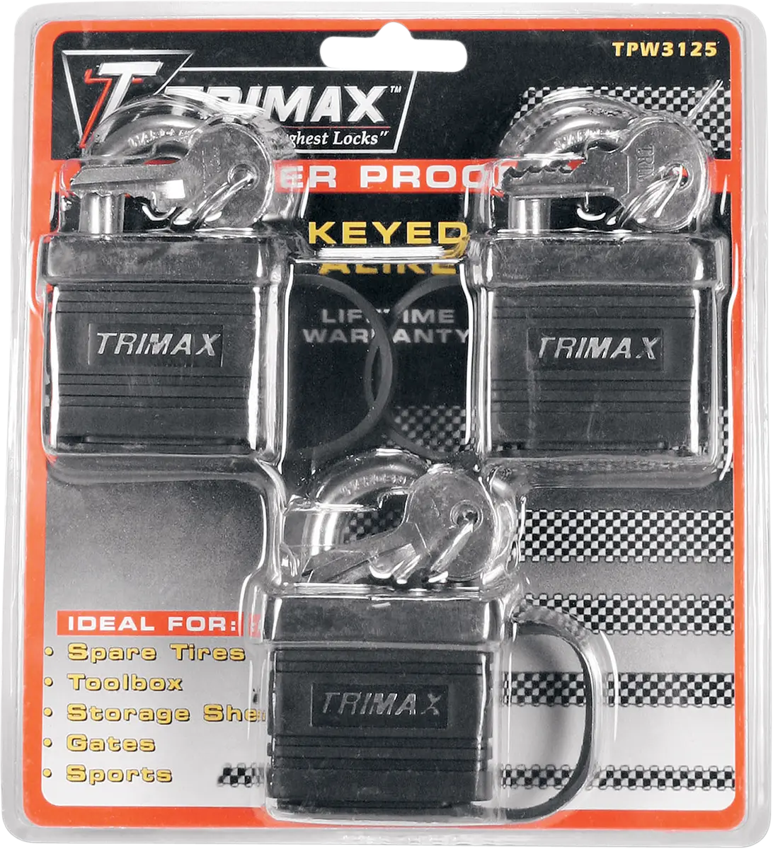 TRIMAX Väderbeständig Hänglås 3-pack med samma nyckel bild 2 PMMEDIA:daa774f2e4750b7b