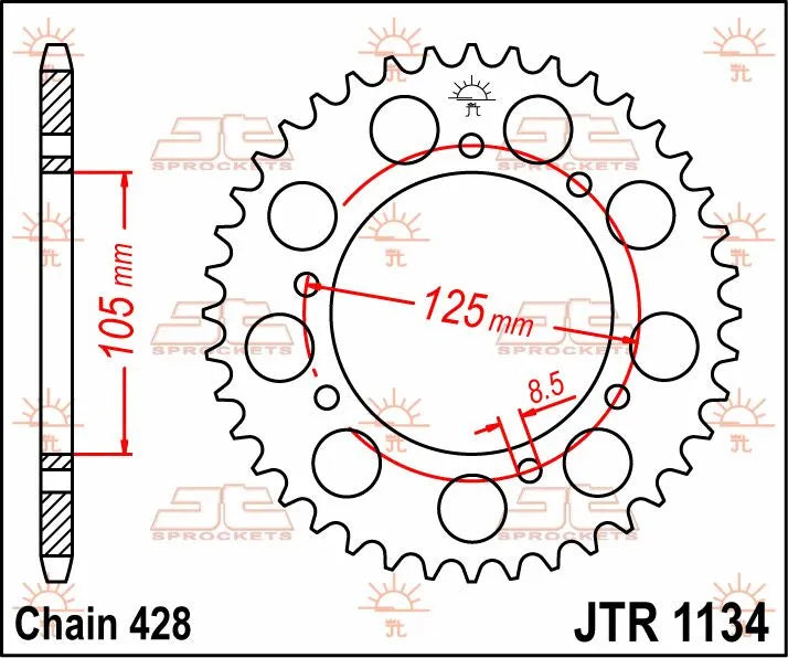 JT SPROCKETS Bakdrev Stål 54T 428 bild 2 PMMEDIA:b5e2f0b3d016743f