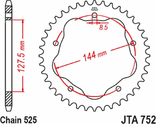 JT SPROCKETS Bakdrev Aluminium 41T 525 Svart bild 2 PMMEDIA:893517fd028d3b4b